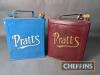 2no. Pratt's 2gallon petrol cans with Pratt's caps