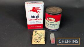 Power Petrol document clip t/w Esso knife, Esso grease tin and Mobil cleaning cloth