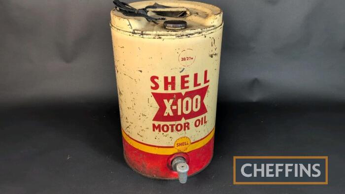 Shell X-100 oil drum c/w dispensing tap