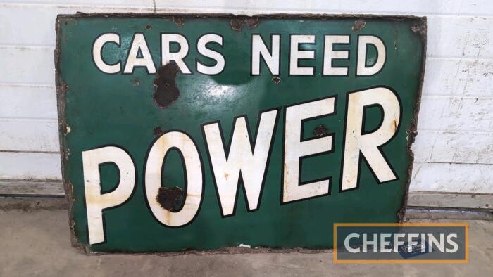 Cars Need Power enamel sign 41x29.5ins