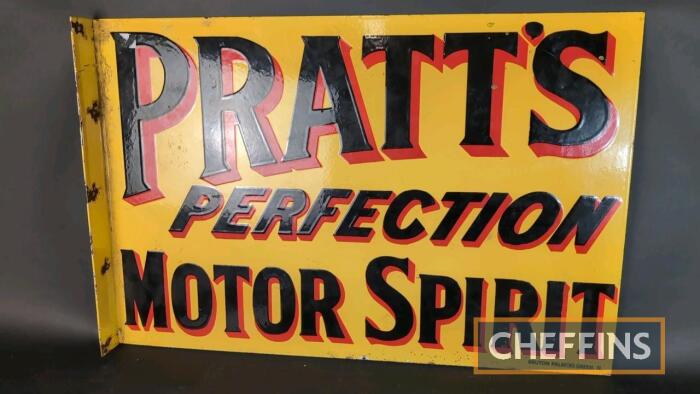 Pratts double sided flanged enamel sign c.16x24ins, reproduction