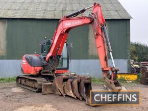 2018 KUBOTA KX080-4a Rubber Tracked 360° EXCAVATOR Fitted with blade, breaker pipework, Strickland quick hitch offered with 5no. buckets to include 5ft, 3ft, 2ft, 18inch, 1ft (60mm pins). Owned from new. Serial No. 44197 Hours: 3,279