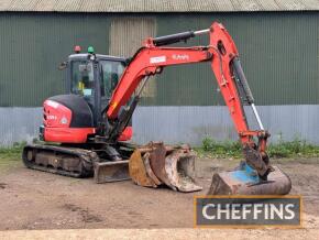 2016 KUBOTA U55-4 Rubber Tracked 360° EXCAVATOR Fitted with blade, breaker pipework, whites quick hitch offered with 5no buckets to include 5ft, 3ft, 30inch, 2ft, 18inch excavator buckets (45mm pins) Serial No. 80517 Hours: 2,338