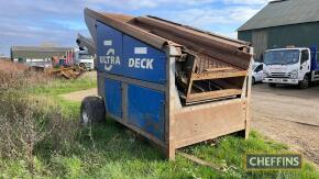 Ultra Deck towable diesel SCREENER Fitted with Kubota engine, 40mm screen on 400/60-15.5 wheels and tyres. Offered with part. 10mm and 50mm elongated topsoil screen. Hours: 785 c.2019