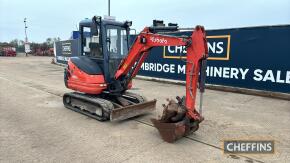 2015 Kubota KX61-3 2.6ton Mini Digger c/w 3no. buckets Hours: approx 2395 Ser. No. WKFRGJ0100Z082227