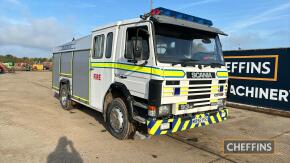 1995 Scania 93M Diesel Fire Engine c/w hoses, nozzles, breathing apparatus, 110v inverter warning horns, registration documents in office Reg. No. M992 PSS Chassis No. 04336745