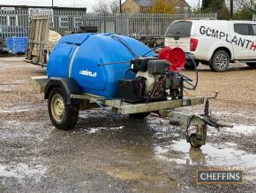 Taskman single axle pressure washer trailer. Fitted with petrol pump, hose reel and lance.