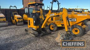 2019 JCB 18 Z-1 Rubber Tracked 360° EXCAVATOR Fitted with blade, breaker pipework, expanding tracks, JCB quick hitch, offered with 3no. Excavator buckets to include 1,000mm, 2ft, 1ft (30mm pins). Owned from new Serial No. JCB018Z1KK2796138 Hours: 1,222