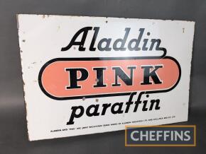 Aladdin Pink Paraffin double sided flanged enamel sign, 21x14ins