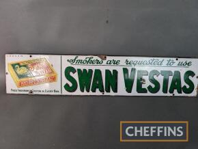 Smokers are Requested To Used Swan Vestas matches enamel sign, by Chromo 31x6.5ins