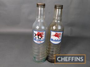 2no. Mobiloil glass quart oil bottles with caps