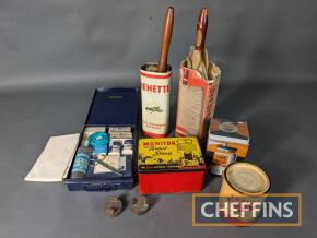 Misc. motoring items to inc. Shell grease tin, petrol can caps, cleaning kits and vintage first aid kit