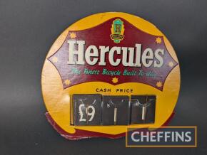 Hercules The Finest Bicycle Built To-Day wall hanging cash price indicator with price tabs