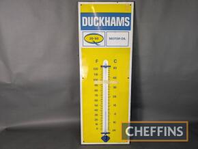 Duckhams Q20-50 Motor Oil enamel sign with thermometer (damaged), 26x13ins