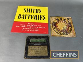 Smiths Batteries, Sun Oil London and BP Petroleum, 3no. small printed signs