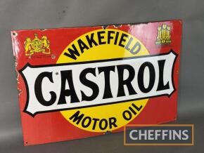 Wakefield Castrol Motor Oil double crest single sided enamel sign, marked Bruton, Palmers Green, c30x24ins