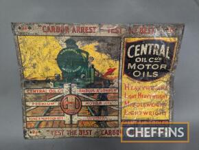 Central Motor Oils Oil Co printed tin sign, an early and extremely uncommon survivor, 19x14.5ins