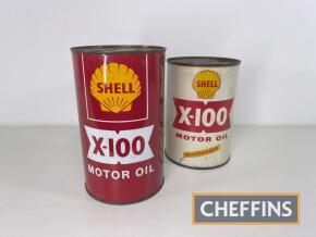 2no. Shell X-100 oil tins