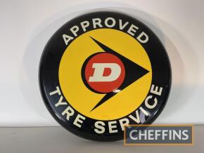 Approved Dunlop Tyre Service circular printed aluminium sign c.30ins diameter