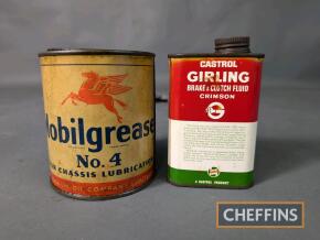 Mobilgrease No.4 grease tin t/w Castrol Girling oil can