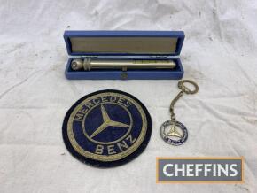 Mercedes-Benz, qty of memorabilia to inc' enamel key ring, tyre pressure gauge and cloth badge, c.1950s