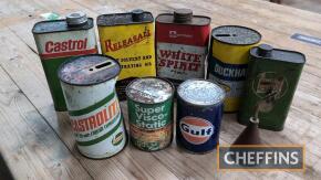 Qty automotive oil and fluid cans to inc' Castrol, Duckhams, Gulf