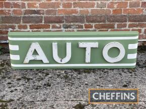 Auto, a metal garage sign using original lettering but with re-purposed back