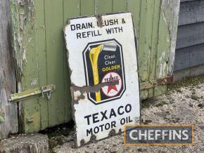 Texaco Motor Oil pictorial single sided enamel sign, a very rare find in the UK, 30x19.5ins