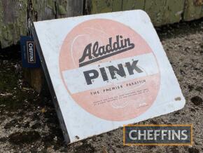 Aladdin Pink Genie double sided flanged enamel sign