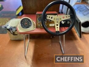 1950s car simulator with Mini speedo, assorted dials and racing steering wheel