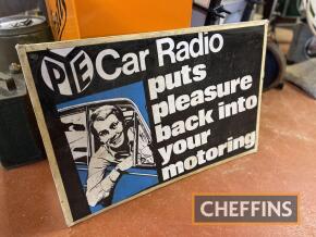 PYE Car Radio wooden backed plastic sign