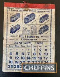 Pell & Parker Ltd, Peterborough British Tyres wall hanging calendar, 1925