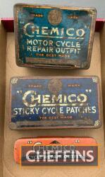 Chemico motor cycle and bicycle puncture repair outfit tins