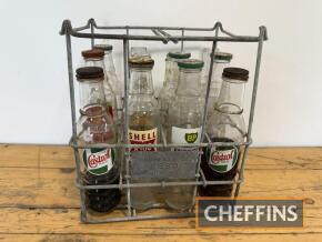 Esso Petroleum Co metal oil bottle crated c/w 12no. Oil bottles to inc' Castrol, Shell, Glico etc