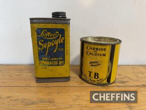 Lister Sepoyle oil tin t/w TB Calcium Carbide tin