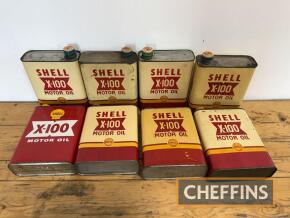 Shell X-100, 8no. oil tins t/w original caps