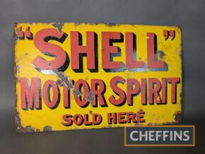 'Shell' Motor Spirit Sold Here double sided enamel sign, flange removed, 21x13ins