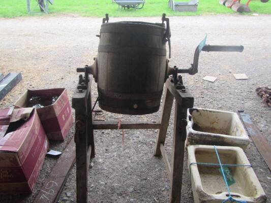 Lister Type S butter churn and stand with rotating barrel