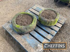 2no. Round stone troughs 21inch diameter x 8inch and 17inch diameter x 8inch