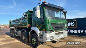 Iveco Trakker AD340T Lorry one owner from new, full service history, reverse camera, air con, weigh loader, gearbox intarder, alloy wheels, certificates in office Miles: approx 338,810 Engine: Cursor 9ltr Gearbox: ASTronic 12 speed Body: Abba Predato