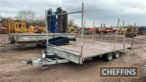 Hazelwood engineering flat bed car trailer 16ftx7.6ft fitted with removable posts for pipe transport