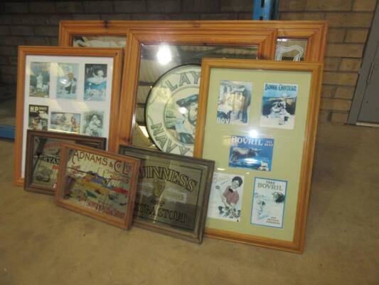 Selection of advertising mirrors and framed period adverts inc' Guinness, Players, Bryant & May, Adnams etc ex Jack Richards