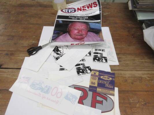 Qty of vehicle stickers, posters etc inc' ERF, Peter Foden CBE and decals, ex Jack Richards
