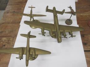 Four brass desk top models of WW2 war planes, ex Jack Richards