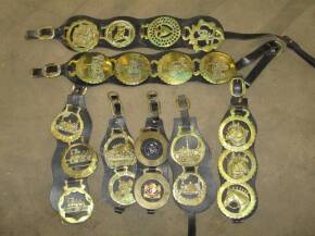 Qty of commemorative horse brasses, railway, tractors and other themes