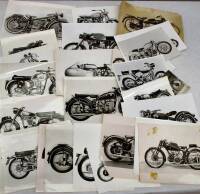 Factory style studio shots of motorcycles, 1920s-50s, a qty