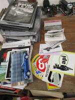 Large qty of Mick Walker's car material t/w aeroplane postcards, stickers etc
