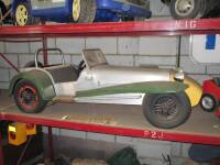 Lotus 7 replica childs car, aluminium bonnet and steel chassis on pneumatic tyres. 80x29ins