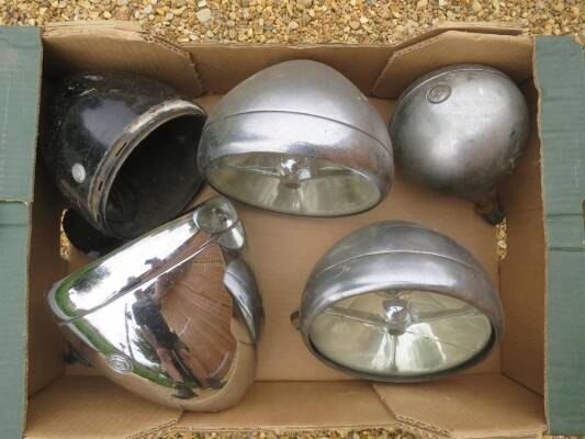 1930s Lucas headlamps including pr. rare 8inch tripod M140s, M141, V143 and SPT 575