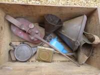 Qty vintage oil cans and funnels